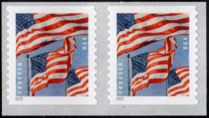 SC#5655 (Forever) U.S. Flags Coil Pair: BCA, 3K Roll (2022) SA