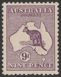 AUSTRALIA 1913 Kangaroo 9d Violet. 1st wmk. ACSC 24 cat $375.