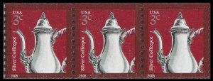 US 3759 American Design Silver Coffeepot 3c coil strip (3 stamps) MNH 2005