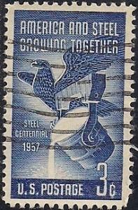 1090 3 cent Steel Industry Centen Stamp used EGRADED VF 82