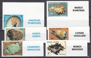 Wallis & Futuna, Scott cat. 320-325. Seashells, IMPERF issue, w/Labels.