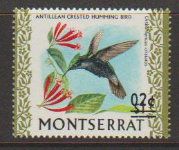 Montserrat SG 335  surch 02c on $1  MH-  light mark on gum