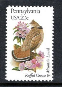 US 1990 MNH State Birds/Flowers Pennsylvania  Ruffled Grouse/Mountain Laurel