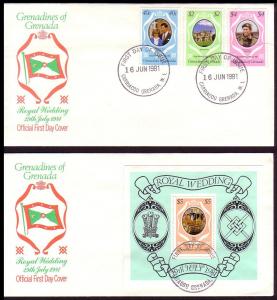 Grenadines Charles and Diana Royal Wedding FDC x 2 SG#444/MS447 SC#440-42