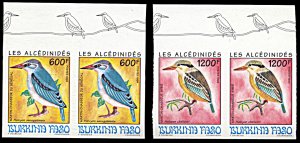 Burkina Faso 974-975, MNH imperf. pairs, Woodland and Striped Kingfishers