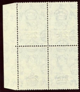 Bechuanaland 1961 QEII 2½c on 3d bright ultramarine block MNH. SG 160. Sc 172.