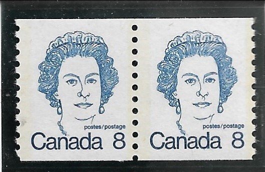 1974 Canada 604  8p Queen Elizabeth MNH coil pair