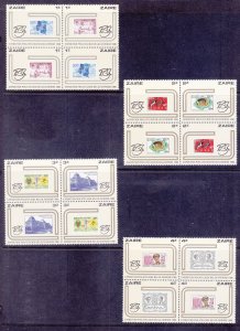 Zaire 982-85 MNH 1980 PHIBELZ Belgium-Zaire Stamp Expo 4 Blocks of 4 Full Set