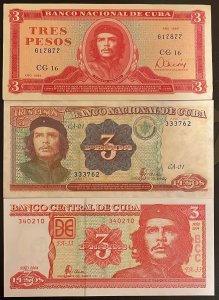 Set of 3 bank notes with the image of Che, uncirculated, 1985,1995,2004