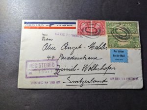 1938 Registered USA Airmail Cover Los Angeles CA to Zurich Switzerland