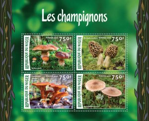 Mushrooms Stamps Niger 2016 MNH Fungi Morchella Penny Bun Mushroom Nature 4 M/S