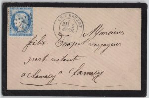 France 1874 25c blue Ceres Mourning Cover Le Creuzot to Clamecy