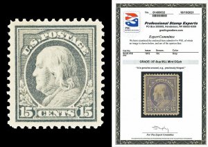 Scott 418 1912 15c Franklin Perf 12 Issue Mint Graded XF-Sup 95J LH w/ PSE CERT
