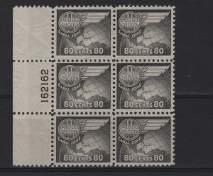 Canal Zone scott # C26 plate block VF OG never hinged cv $ 45 ! see pic !