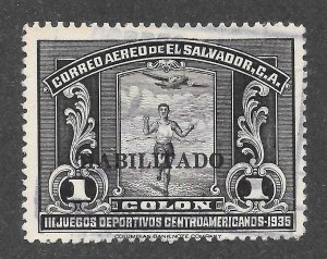 El Salvador Scott C45 UVLH - 1935 1col HABILITADO Overprint - SCV $6.00