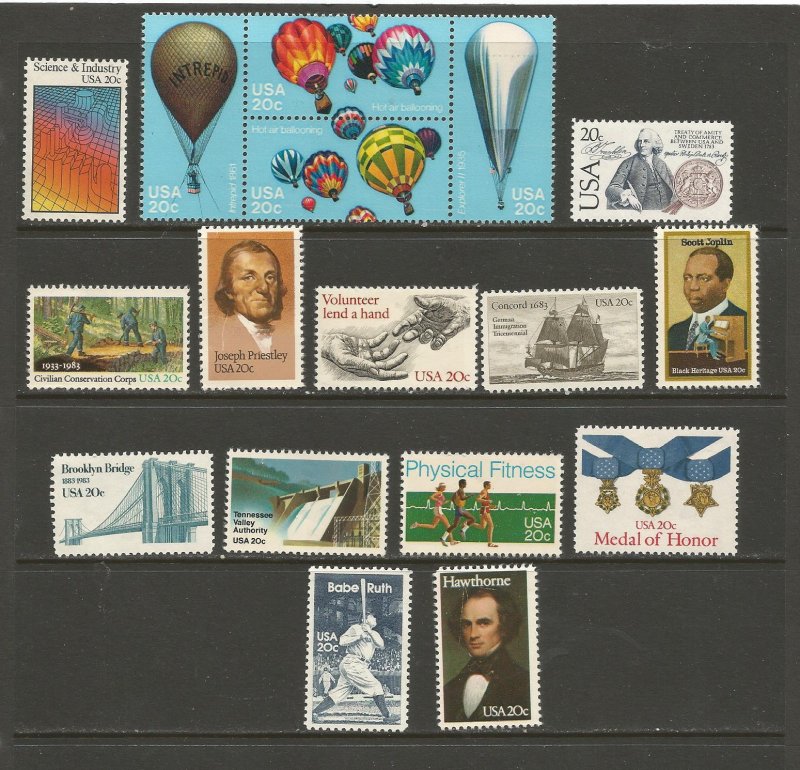 USA Postal Stamps MNH 1983 Commemoratives (17 stamps)