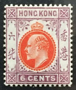 HONG KONG 1907-11 KEVII 6c MLH MCCA SG#94 HK3779