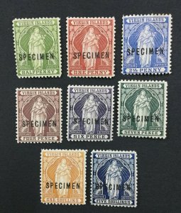 MOMEN: VIRGIN ISLANDS SG #43s-50s SPECIMEN 1899 MINT OG H LOT #191727-687