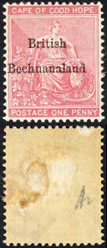 Bechuanaland SG5 1d Rose-red Wmk Anchor M/M (toned) Cat 27 pounds