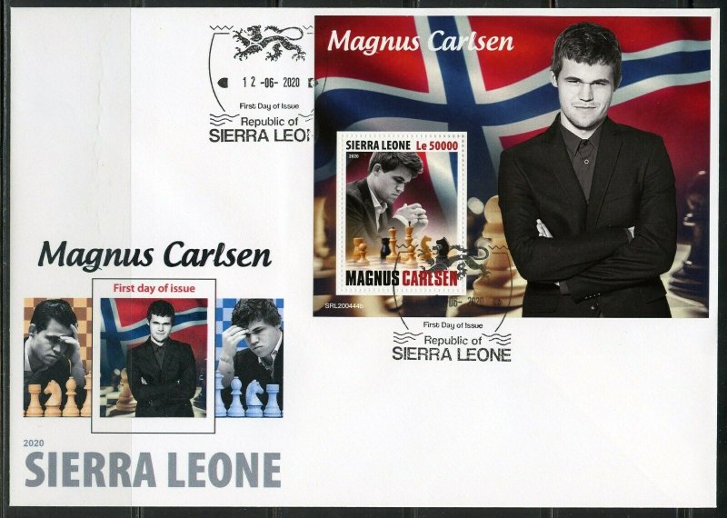 SIERRA LEONE 2020 MAGNUS CARLSEN SOUVENIR SHEET FIRST DAY COVER