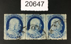 MOMEN: US STAMPS # 24 STRIP OF 3 USED POS.91-93R8 LOT # 20647
