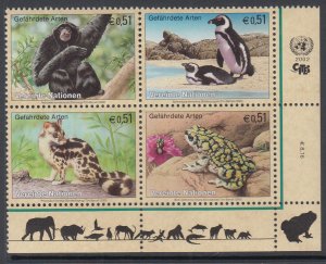 UN Vienna 311a Animals Inscription Plate Block MNH VF