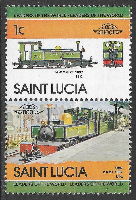 St. Lucia Scott 674 MNH 1c Se Tenant Train Issue of 1984, TAW 2-6-2T