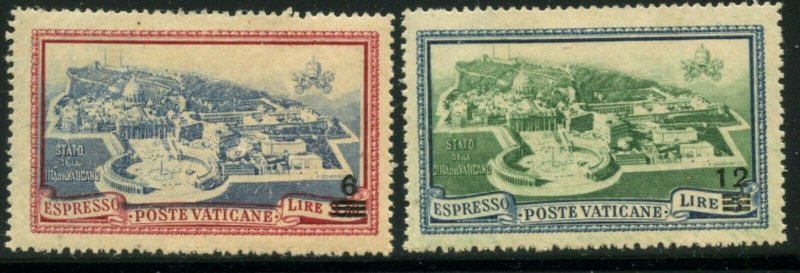 VATICAN Sc#E7-E8 1945 Overprint EXPRESS Set Mint OG Hinged