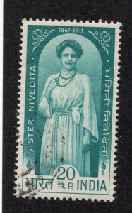 India 1968 20pf blue green Nivedita, Scott 475 used, value = 50c