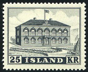 Iceland #273 Cat$240, 1952 25kr Parliament Building, never hinged