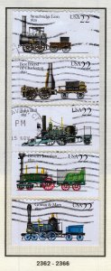 SC# 2362-66 - (22c) - Locomotives, used set of 5 singles