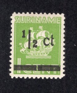 Suriname 1945 1/2 on 1c Surcharge, Scott 180 MH, value = 80c