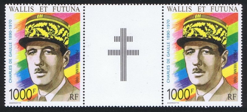 Wallis and Futuna General De Gaulle Pair with Cross label 1990 MNH SC#C165