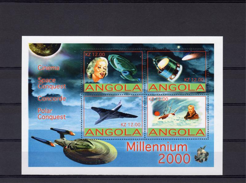 Angola 2001 Halley's Comet/Concorde/M.Monroe Sheetlet (4) Perforated MNH