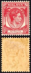 Straits Settlements SG282 KGVI 6c Scarlet M/M Cat 11 pounds