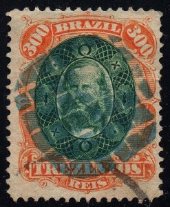 BRAZIL Sc #78  DOM PEDRO Showpiece stamp appealing bluish green cork cancel