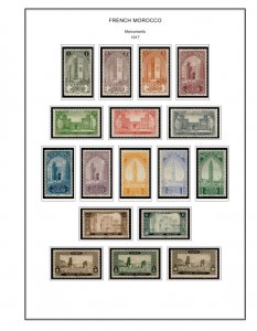 COLOR PRINTED FRENCH MOROCCO 1891-1955 STAMP ALBUM PAGES (46 illustrated pages)