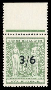 New Zealand 1940 KGVI Arms Fiscal 3/6 on 3s superb MNH. SG F212. Sc AR95. 