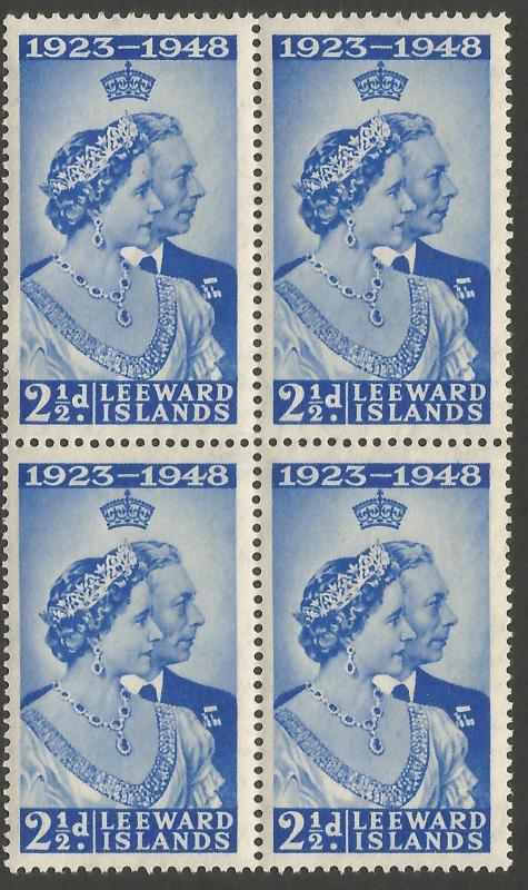 Leeward Islands 1948 Royal Silver Wedding Block Of 4 Unmounted Mint