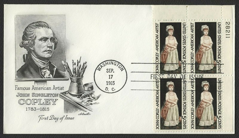 #1273 5c John Copley-Plate Blk, Artmaster-Addressed FDC **ANY 4=FREE SHIPPING**