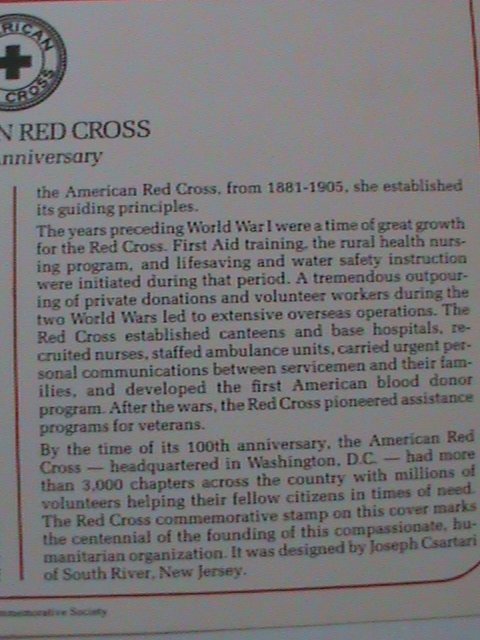 ​UNITED STATES 1981-CENTENARY OF AMERICAN RED CROSS-FDC WITH HISTORY PAGE-MNH VF