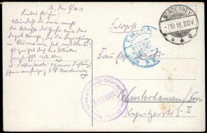 Germany WWI Feldpost Cover Prussian Festungs Scheinwerferzug Nr 67 Floodl G68344