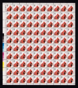 2480 Cardinal Sheet of 100 30¢ Stamps MNH