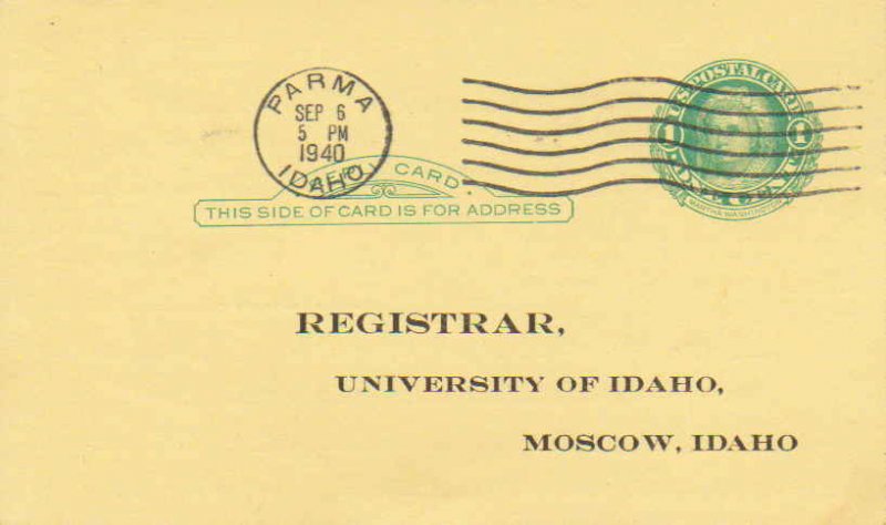 United States Idaho Parma 1940 machine  Postal Card Printed Return Address Un...