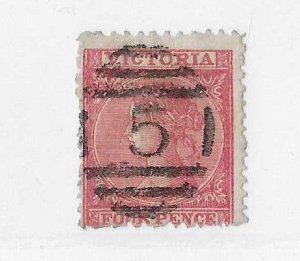 Australia (Victoria) Sc #115 4pence deep rose used with a barred '5'...