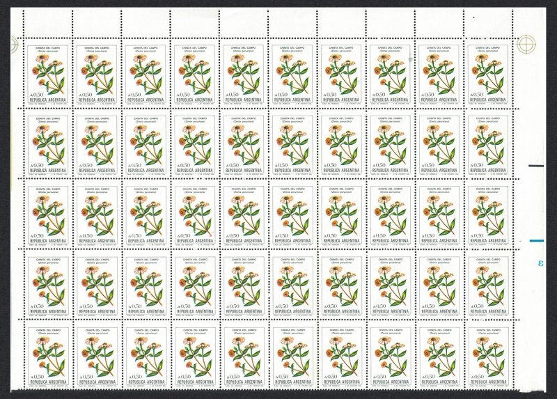 Argentina 'Zinnia peruvianai' Flower A0.50- Half Sheet 50 stamps 1985 MNH