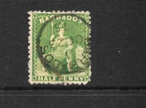 BARBADOS   1875-80  1/2d   BRITANNIA   FU  P12 1/2   SG 67   