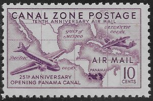Canal Zone #C16 10c Planes and Map of Central America ~ MNH