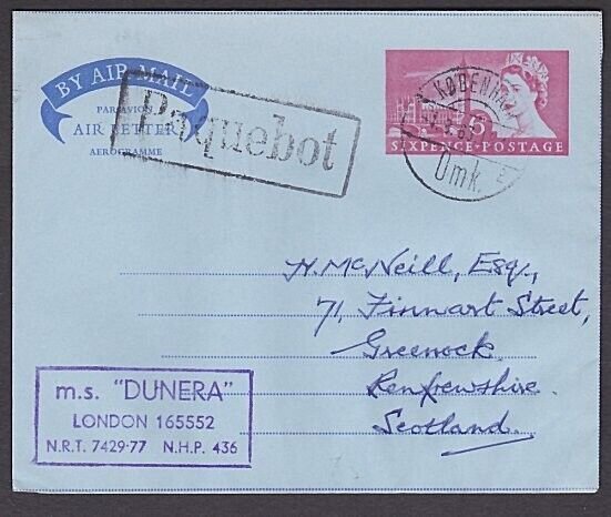 GB DENMARK 1963 MS Dunera ship cover, Copenhagen boxed PAQUEBOT............A1460