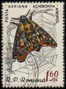 Romania C93 - Cto - 1.60L African Death's-head Hawkmoth (1960) (cv $0.35)